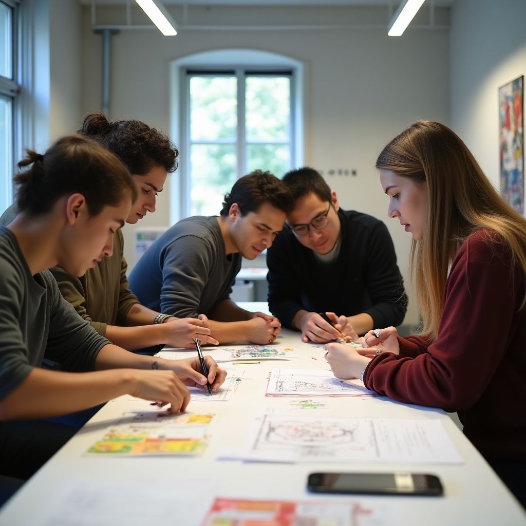 Estudiantes colaborando en un proyecto de diseño